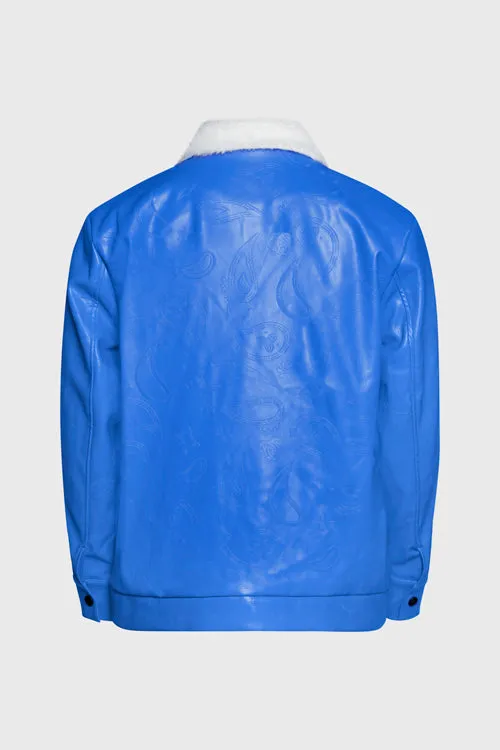 Zip up Waxed Leather Big Paisley Blouson Jacket adventure mode
