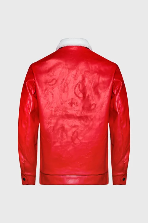 Zip up Waxed Leather Big Paisley Blouson Jacket seamless flow