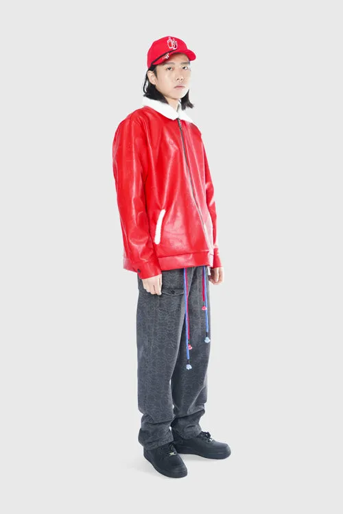 Zip up Waxed Leather Big Paisley Blouson Jacket seamless flow