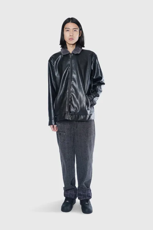 Zip up Waxed Leather Big Paisley Blouson Jacket stylish feel