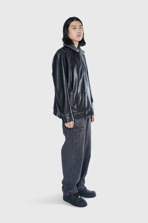 Zip up Waxed Leather Big Paisley Blouson Jacket stylish feel